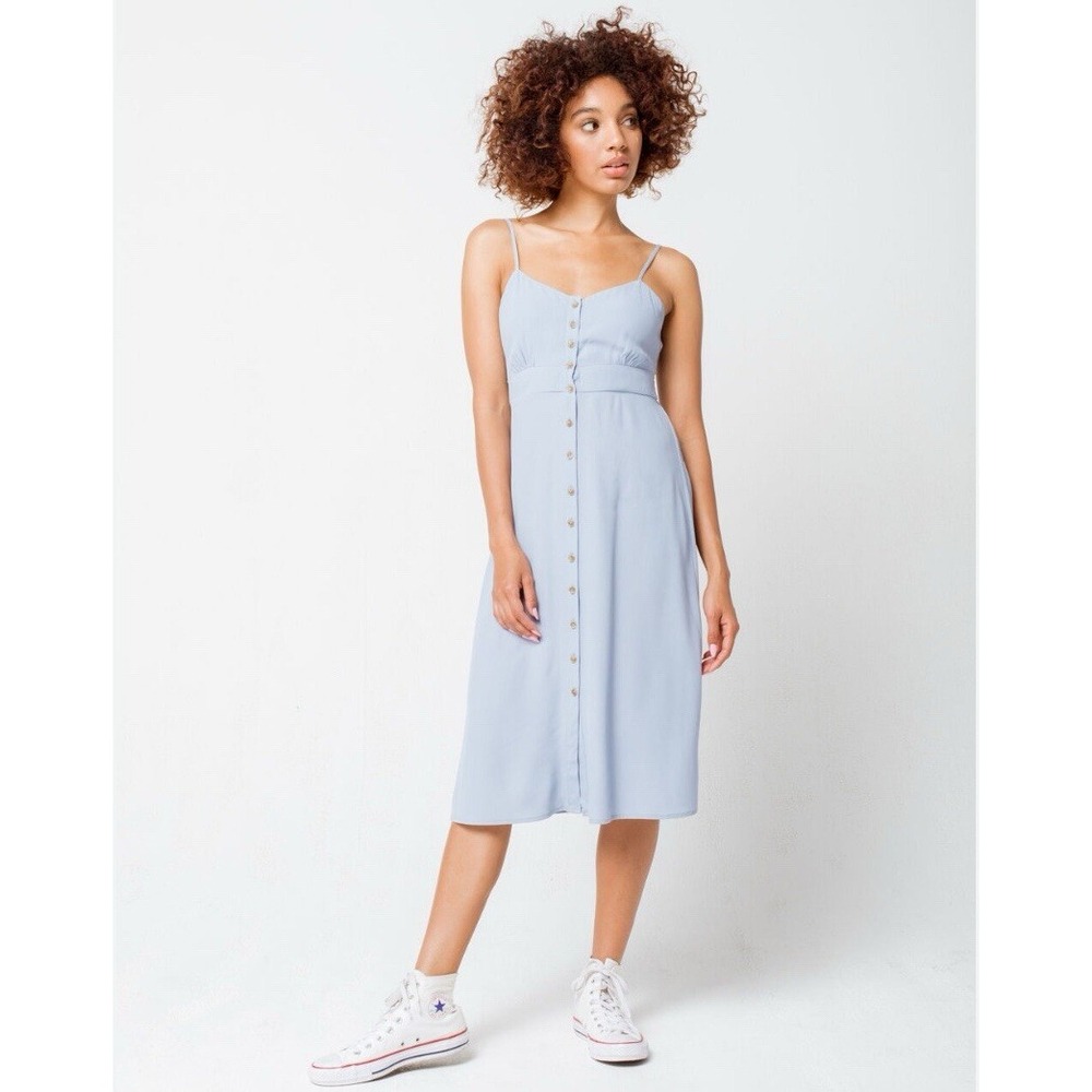 Sky and Sparrow Sz XS Tie back Light Blue Rayon Button Front‎ Dress